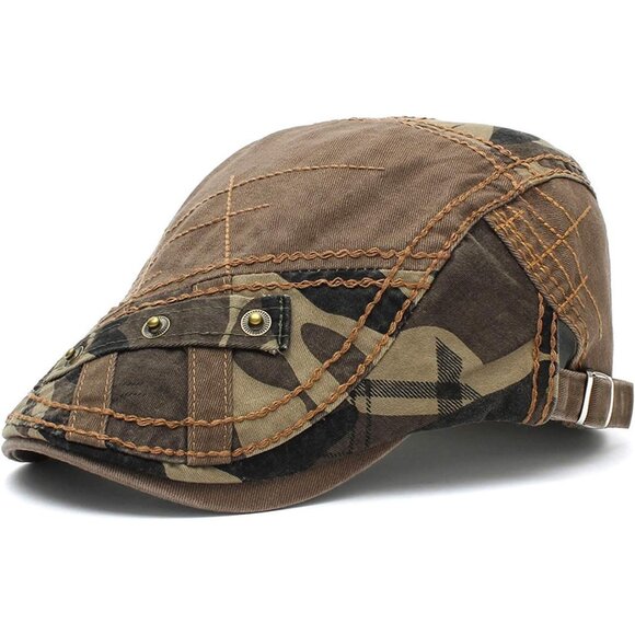 Men's Hat-t2-camo Army 100% Cotton  Adjustable Newsboy Hats Cabbie Gatsby Cap - Picture 1 of 7